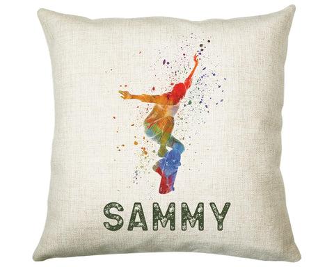 Personalised Skateboarder Cushion Gift Printed Name Design - Custom Sport Decor CS288