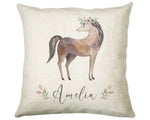 Personalised Horse Cushion Gift Printed Name Design - Pillow Gift For Girls Boys Nursery Bedroom Woodland Decor Birthday Gift CS282