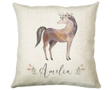 Personalised Horse Cushion Gift Printed Name Design - Pillow Gift For Girls Boys Nursery Bedroom Woodland Decor Birthday Gift CS282