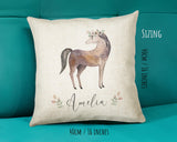 Personalised Horse Cushion Gift Printed Name Design - Pillow Gift For Girls Boys Nursery Bedroom Woodland Decor Birthday Gift CS282