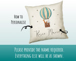Personalised Baby Cushion New Baby Gift Hot Air Balloon Printed Name Design - Pillow Gift For Girls Boys Nursery Bedroom Decor Gift CS245