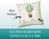 Personalised Baby Cushion New Baby Gift Hot Air Balloon Printed Name Design - Pillow Gift For Girls Boys Nursery Bedroom Decor Gift CS245