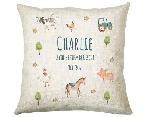 Personalised Farm Animal Cushion Gift Printed Name Design - Pillow Gift For Girls Boys Nursery Bedroom Farmyard Decor Birthday Gift CS298
