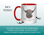 Personalised Highland Cow Mug Gift - Great Gifts for Animal Cow Lovers Watercolour Bovine Flowers Highland Cattle Design Mug Coaster MGZ306