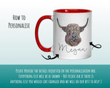 Personalised Highland Cow Mug Gift - Great Gifts for Animal Cow Lovers Watercolour Bovine Flowers Highland Cattle Design Mug Coaster MGZ306