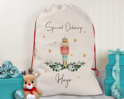 Personalised Large Christmas Sack Xmas Classic Toy Soldier Name Star Stocking Gift Girls Boys Sack Red Drawstring Christmas Decoration SK161