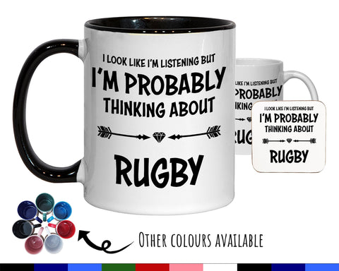 I'm Probably Thinking About Rugby Mug Gift 11oz Coffee Mug Gift Idea For Rugby Player Coach Team Sport For Him Her MG0270