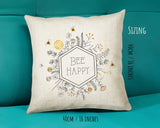 Bee Happy Cushion Gift Printed Flowers Floral Design - Bumble Bee Cushion Throw Pillow Gift For Beekeeper Gardener Gardening Christmas CS217