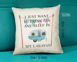 Gin & Camping Lovers Cushion Gift Shabby Chic Design For Caravan Motorhome Owners Enthusiasts CS195