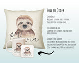 Personalised Sloth Cushion Gift Printed Name Design - Cushion Throw Pillow Gift For Boys Nursery Bedroom Birthday Christmas Gift CS027