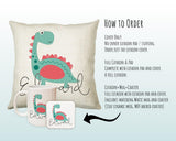 Personalised Dinosaur Cushion Gift Printed Name Design - Cushion Throw Pillow Gift For Boys Nursery Bedroom Birthday Christmas Gift CS010