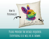 Personalised Neon Bunny Rabbit Cushion Gift Printed Name Design - Cushion Throw Pillow Gift For Bunnies Lover Nature CS302
