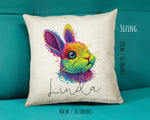 Personalised Neon Bunny Rabbit Cushion Gift Printed Name Design - Cushion Throw Pillow Gift For Bunnies Lover Nature CS302