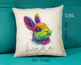 Personalised Neon Bunny Rabbit Cushion Gift Printed Name Design - Cushion Throw Pillow Gift For Bunnies Lover Nature CS302
