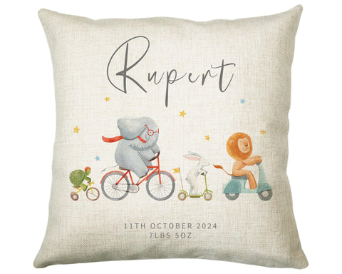 Personalised Baby Animal Cushion New Baby Gift Printed Name Design - Pillow Gift For Girls Boys Birthday Nursery Bedroom Decor CS461