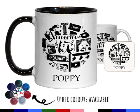 Personalised Theatre Gift Mug - Ceramic Coffee Tea Hot Chocolate Mug Gift for Musical Theatre Lovers - Secret Santa Gift Idea Drama MG0859