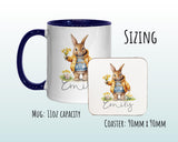 Personalised Bunny Rabbit Gift Mug - Ceramic Coffee Tea Hot Chocolate Mug Coaster Cute Rabbit Flowers Animal - Secret Santa Gift Idea MG0867