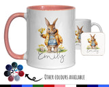 Personalised Bunny Rabbit Gift Mug - Ceramic Coffee Tea Hot Chocolate Mug Coaster Cute Rabbit Flowers Animal - Secret Santa Gift Idea MG0867