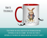 Personalised Bunny Rabbit Gift Mug - Ceramic Coffee Tea Hot Chocolate Mug Coaster Cute Rabbit Flowers Animal - Secret Santa Gift Idea MG0877