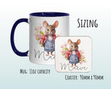 Personalised Mouse Gift Mug - Ceramic Coffee Tea Hot Chocolate Mug Coaster Cute Mouse Flowers Animal Lover - Secret Santa Gift Idea MG0878