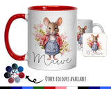 Personalised Mouse Gift Mug - Ceramic Coffee Tea Hot Chocolate Mug Coaster Cute Mouse Flowers Animal Lover - Secret Santa Gift Idea MG0878