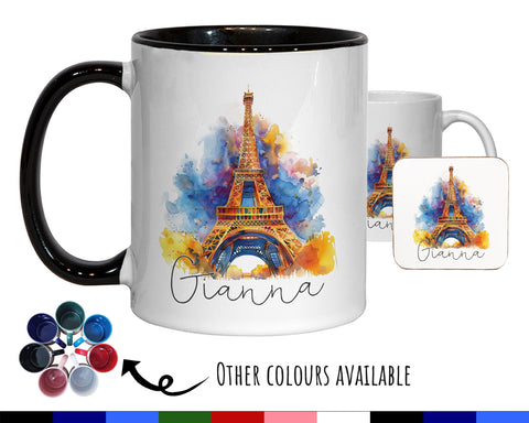 Personalised Paris Eiffel Tower Gift Mug - Ceramic Coffee Tea Hot Chocolate Mug Gift Paris City Lovers - Secret Santa Gift France MG0886