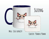 Personalised Cat Lovers Gift Mug - Ceramic Coffee Tea Chocolate Mug Coaster - Peeping Cat Design for Cat Mum Dad Owner Secret Santa MG0899