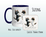 Personalised Cat Lovers Gift Mug - Ceramic Coffee Tea Chocolate Mug Coaster Dancing Cats Design for Cat Mum Dad Owner Secret Santa MG0900