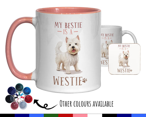 Westie Gift Mug - Ceramic Coffee Tea Chocolate Mug Coaster West Highland White Terrier Design for Dog Mum Dad Owner Secret Santa MG0905
