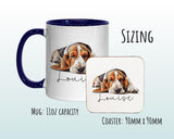 Personalised Basset Hound Gift Mug - Ceramic Coffee Tea Chocolate Mug Coaster Basset Hound Design for Dog Mum Dad Owner Secret Santa MG0910