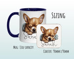 Personalised Chihuahua Dog Gift Mug - Ceramic Coffee Tea Chocolate Mug Coaster Sleeping Puppy Design Dog Mum Dad Owner Secret Santa MG0913