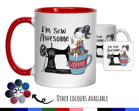 Sewing Gift Mug - Ceramic Coffee Tea Hot Chocolate Mug Gift for Sewing Lovers - Sew Awesome Design Secret Santa Gift Idea for Her MG0921
