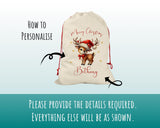 Personalised Christmas Sack - Santa Sack for Kids Presents Xmas Reindeer Santa Hat Design Stocking Christmas Eve Bag for Girls & Boys XS014