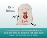 Personalised Christmas Sack - Santa Sack for Kids Presents Xmas Cute Bear Design Stocking Christmas Eve Bag Box for Girls & Boys XS036