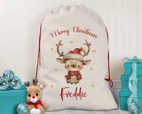 Personalised Christmas Sack - Santa Sack for Kids Presents Xmas Cute Reindeer Design Stocking Christmas Eve Bag Box for Girls & Boys XS030