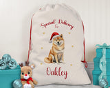 Personalised Shiba Inu Dog Large Christmas Sack - Red Drawstring Bag for Xmas Presents - Christmas Eve Bag Box Decoration for Dogs XS147