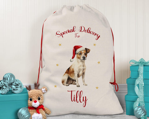 Personalised Jack Russell Dog Large Christmas Sack - Red Drawstring Bag for Xmas Presents - Christmas Eve Bag Box Decoration for Dogs XS117
