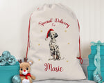 Personalised Dalmatian Large Christmas Sack - Red Drawstring Bag for Xmas Presents - Christmas Eve Bag Box Decoration for Dogs XS099