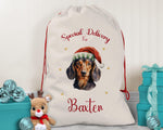 Personalised Dachshund Large Christmas Sack - Red Drawstring Bag for Xmas Presents - Christmas Eve Bag Box Decoration for Dogs XS097