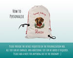 Personalised Dachshund Large Christmas Sack - Red Drawstring Bag for Xmas Presents - Christmas Eve Bag Box Decoration for Dogs XS096