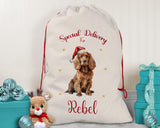 Personalised Cocker Spaniel Large Christmas Sack - Red Drawstring Bag for Xmas Presents - Christmas Eve Bag Box Decoration for Dogs XS088