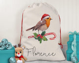 Personalised Large Christmas Robin Sack Name Xmas Stocking Gift Stocking Custom Named Sack Red Drawstring Christmas Decoration SK007