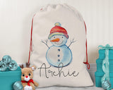 Personalised Large Christmas Snowman Sack Name Xmas Stocking Gift Stocking Sack Red Drawstring Christmas Decoration SK011