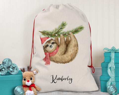 Personalised Large Christmas Sack Xmas Sloth Design Name Xmas Stocking Gift Stocking Rudolph Sack Red Drawstring Decoration SK070