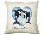 Personalised Orca Whale Cushion Gift Printed Name Design - Cushion Throw Pillow For 2nd Cotton Wedding Anniversary Gift for Him Her SMC006
