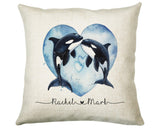 Personalised Orca Whale Cushion Gift Printed Name Design - Cushion Throw Pillow For 2nd Cotton Wedding Anniversary Gift for Him Her SMC006