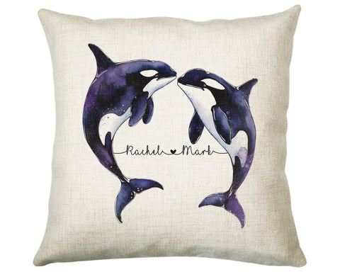 Personalised Orca Whale Cushion Gift Printed Name Design - Cushion Throw Pillow For 2nd Cotton Wedding Anniversary Gift for Him Her SMC008