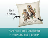 Personalised Owl Cushion Gift Printed Name Design - Cushion Throw Pillow for Him Her - Wild Birds of Prey Lover Gift Idea SMC010