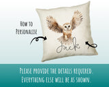 Personalised Owl Cushion Gift Printed Name Design - Cushion Throw Pillow for Him Her - Wild Birds of Prey Lover Gift Idea SMC011