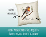 Personalised Robin Gift Cushion Printed Name Design - Cushion Throw Pillow for Him Her - Wild Birds Lover Gift Idea - Little Robin SMC014